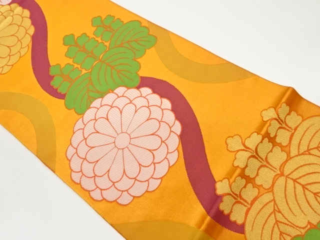 桐に菊・立涌模様織出し全通袋帯